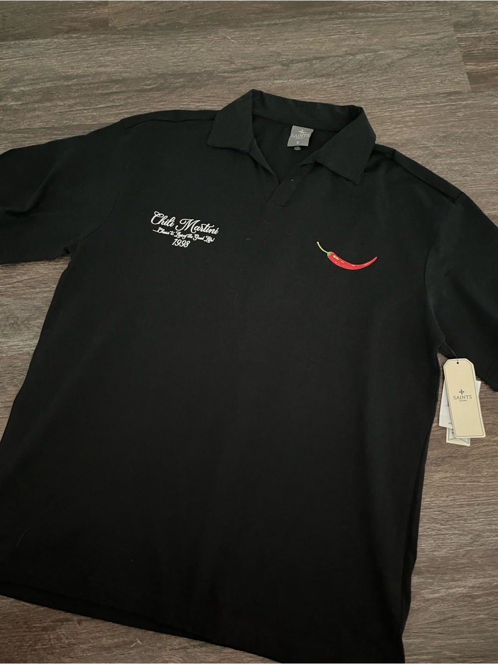 Black Polo with Chili Embroidery